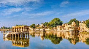 Gadi Sagar (Gadisar) Lake is one of the most important tourist attractions in Jaisalmer, Rajasthan, North India. Artistically carved temples and shrines around The Lake Gadisar Jaisalmer.